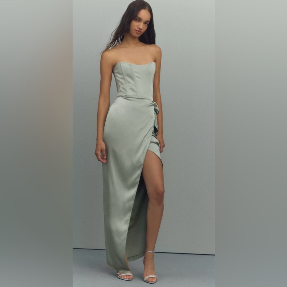 V. Chapman June Corset Jacquard Front-Slit Gown